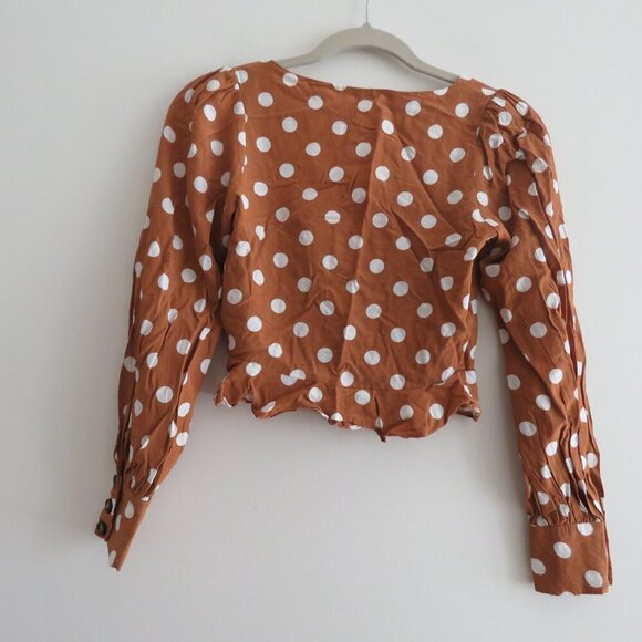 FOR LOVE & LEMONS Isabella Cropped Blouse in Mustard Polka Dot - Size XS - Picture 12 of 16